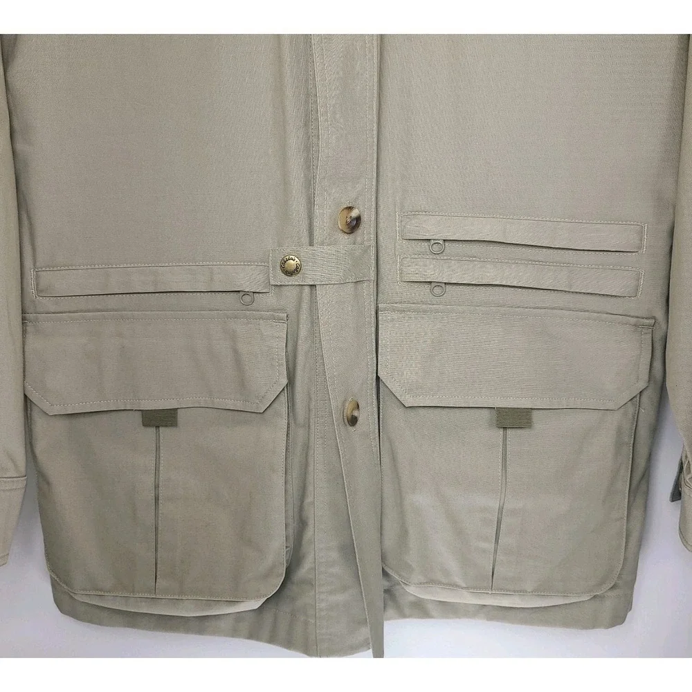 Cabela's Hunting Field Jacket Mens Medium Khaki Cotton Safari Utility Coat - Picture 5 of 9